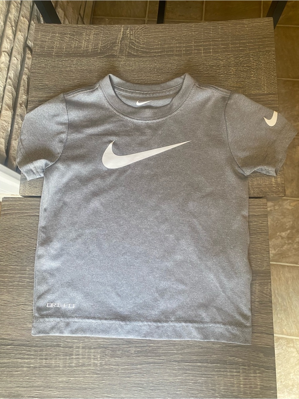 Nike Gray Short Sleeve Dri-FIT Toddler Tee with White Swoosh